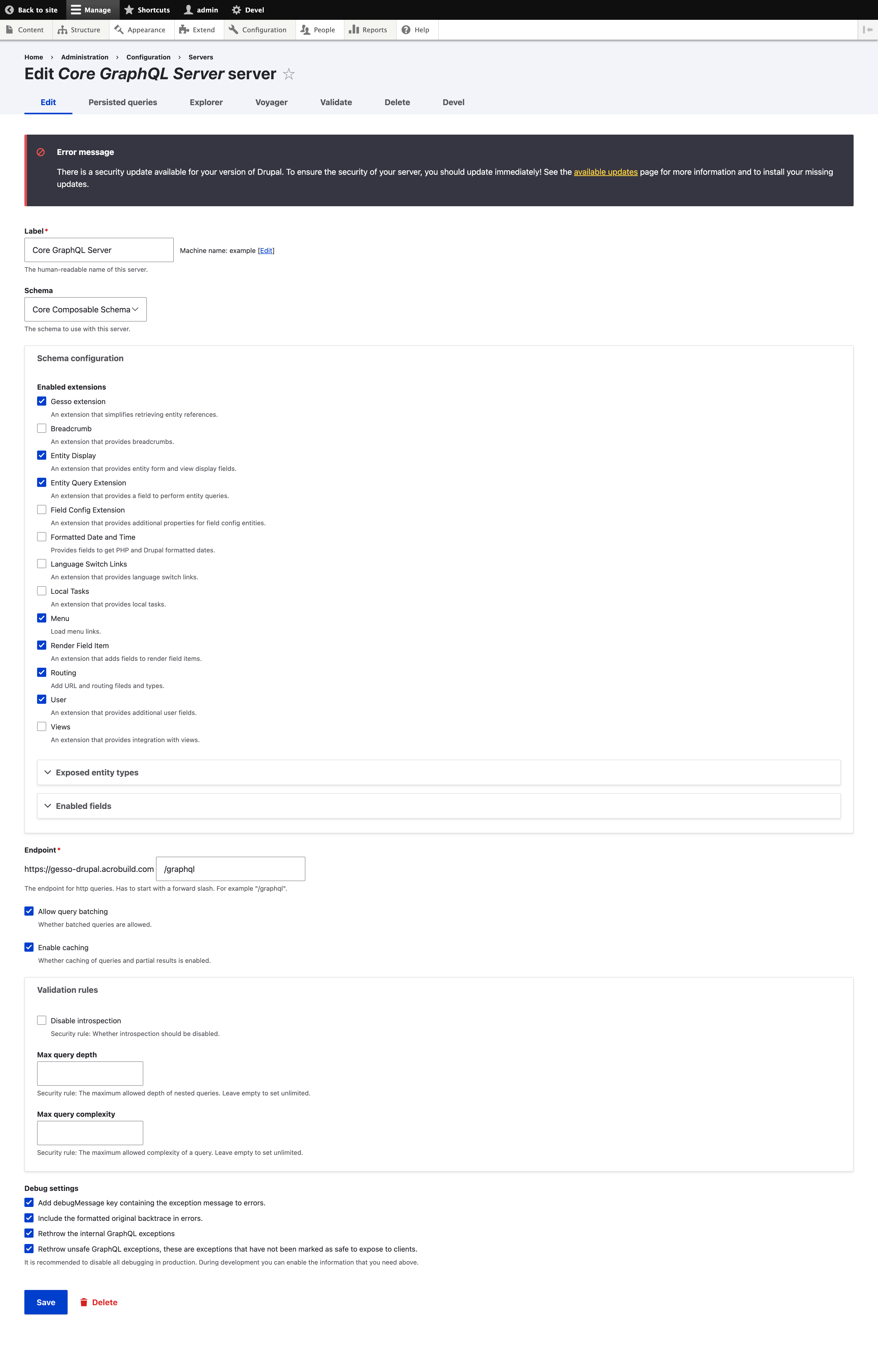 Drupal GraphQL Server Configuration